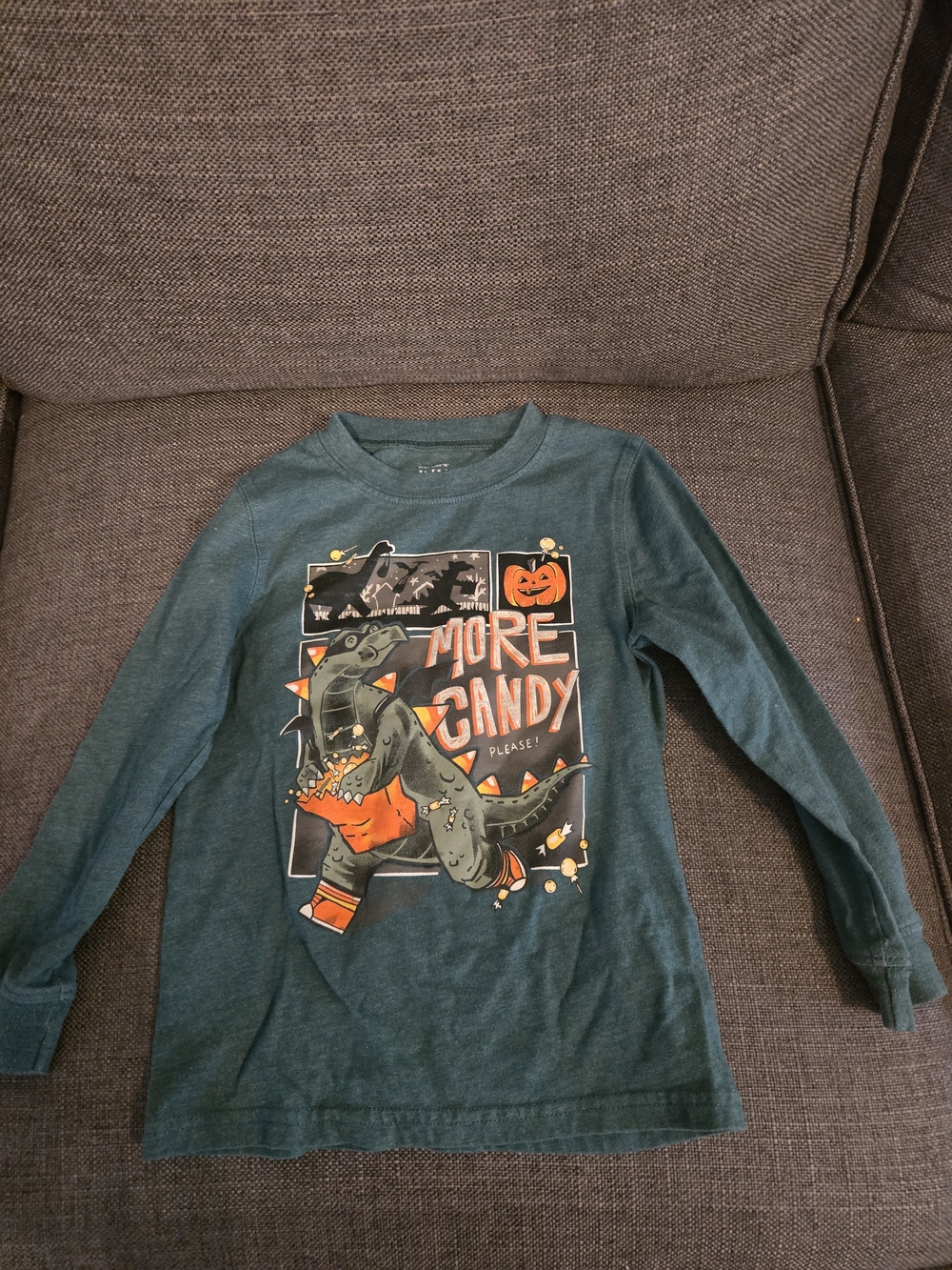 Carter's Teal Long-Sleeve 'More Candy' Halloween Dino Tee